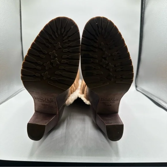 MICHAEL KORS Brown Leather Suede Sherpa Lined Tall Fold Over Heeled Boots Sz 5.5 - Picture 7 of 9